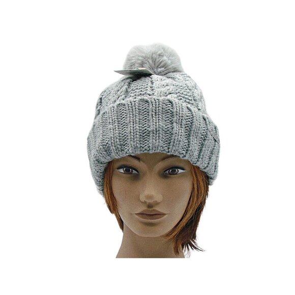 NEW Michael Kors POM POM Beanie Hat Gray Womens Lined Knit Faux Fur POM OSFM NWT - Picture 5 of 11